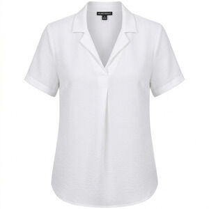 Hilary Radley White V-Neck Blouse | Front Pleat | Professional Sz XS